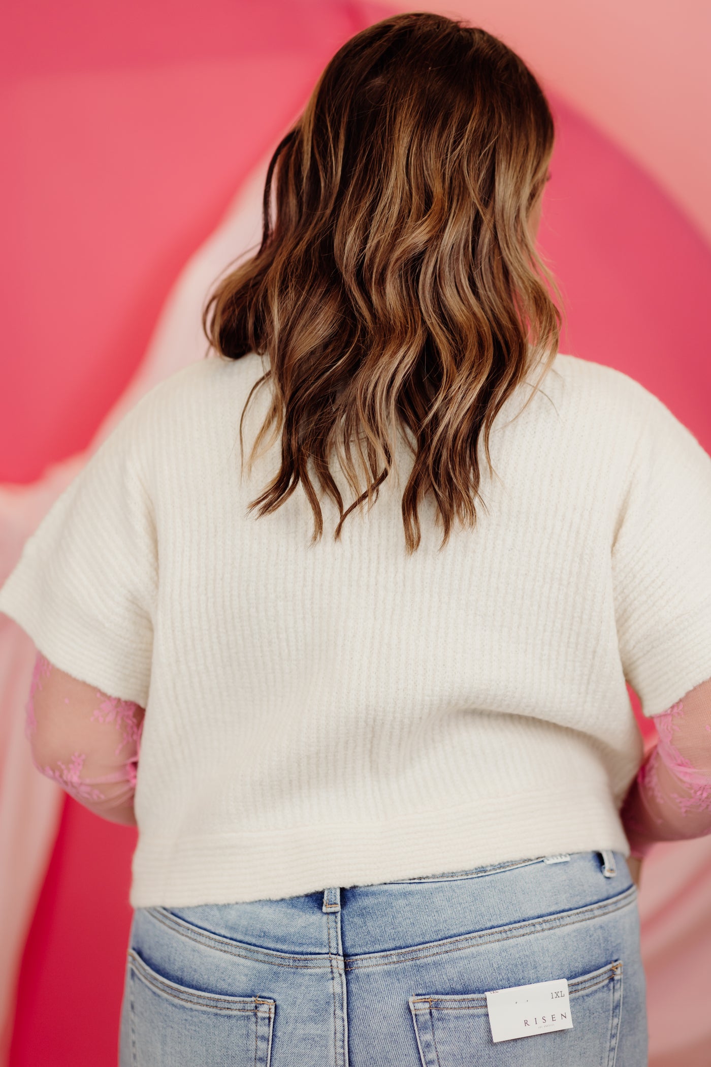 Ivory Pearl Embellished Dolman Sleeve Sweater Top