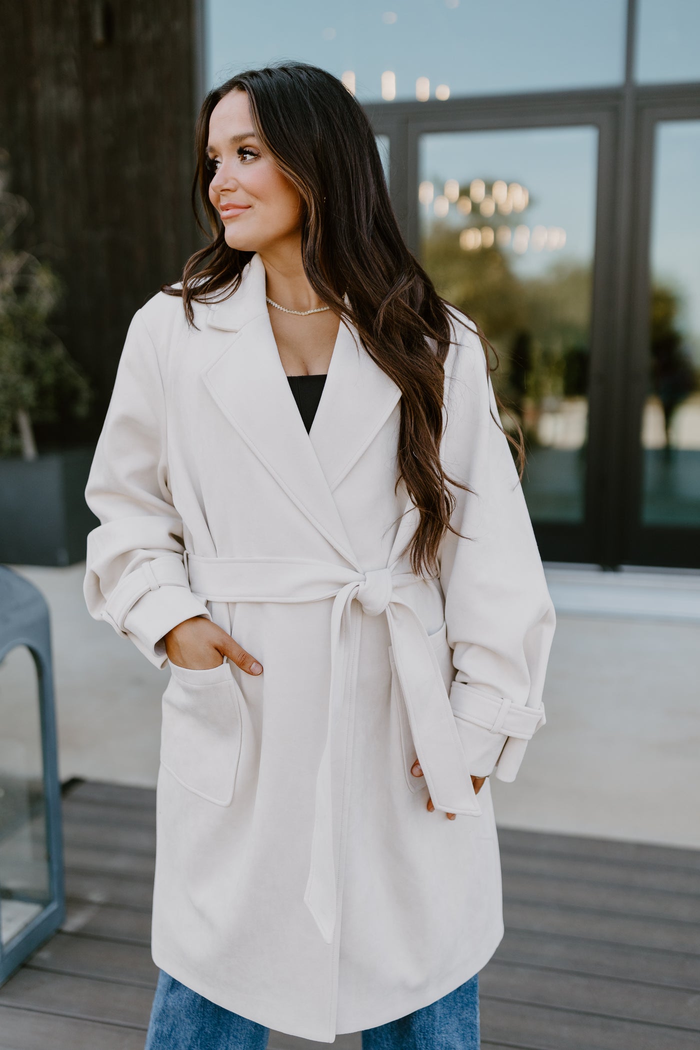 Dolce Cabo Creme Faux Suede Wrap Trench Coat