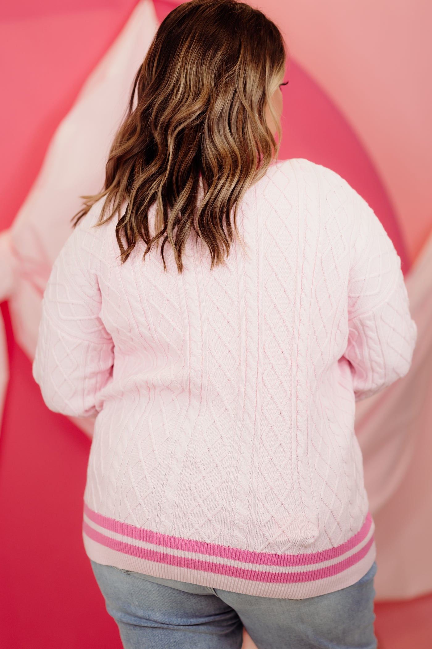 Light Pink Cable Knit Bow Detail Cardigan