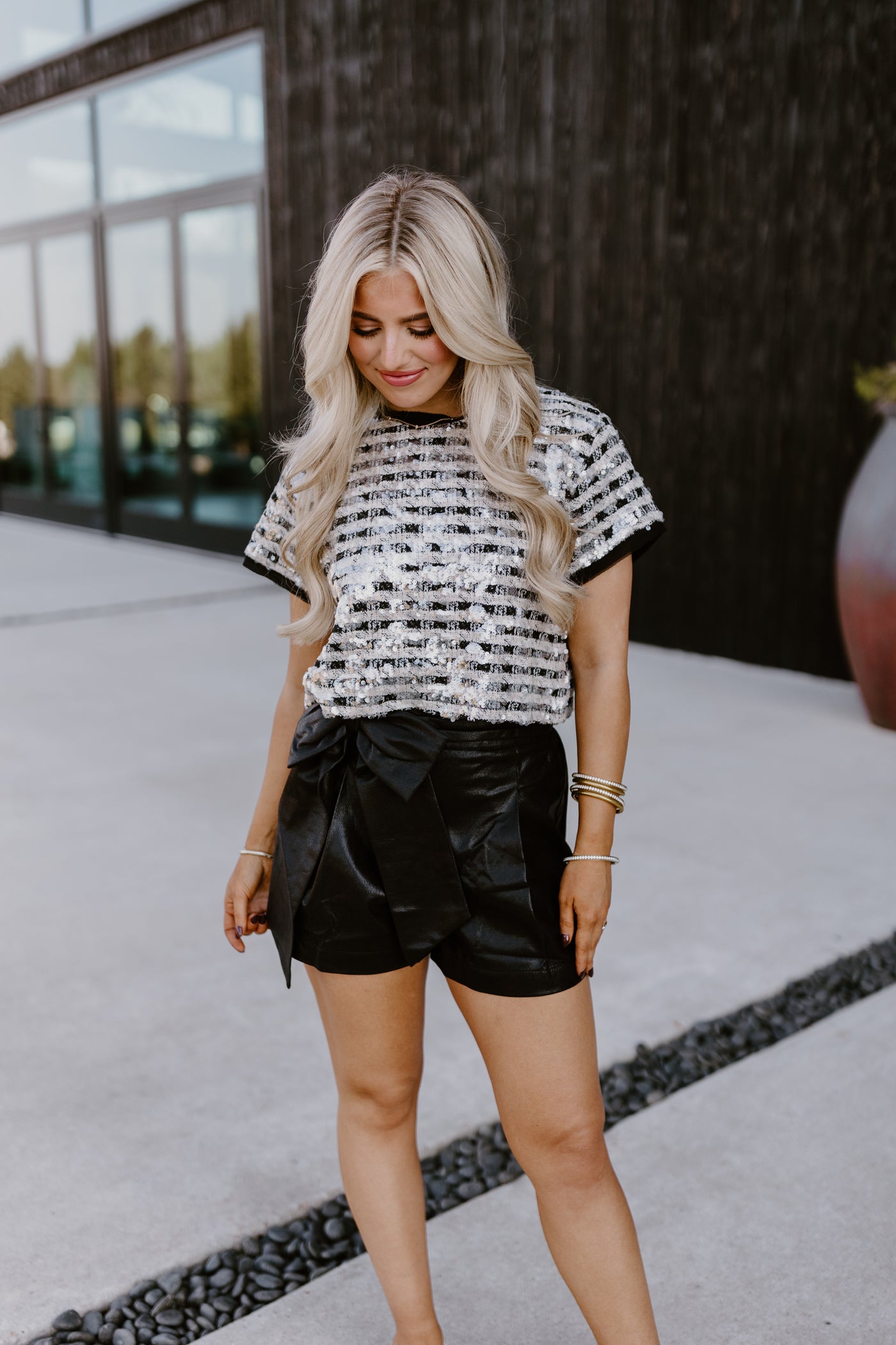 Black Sequin Pattern Cropped Top