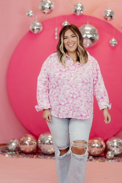 Pink Magnolia Chinoiserie Button Down Blouse