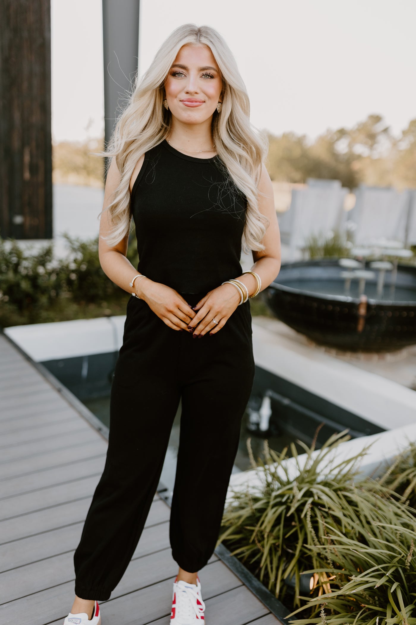 Black Ribbed Crop Top and Jogger Set