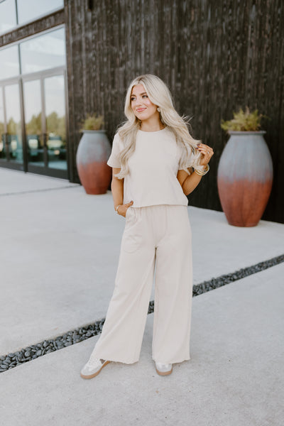 Natural Oversized Tee and Wide Leg Pant Set