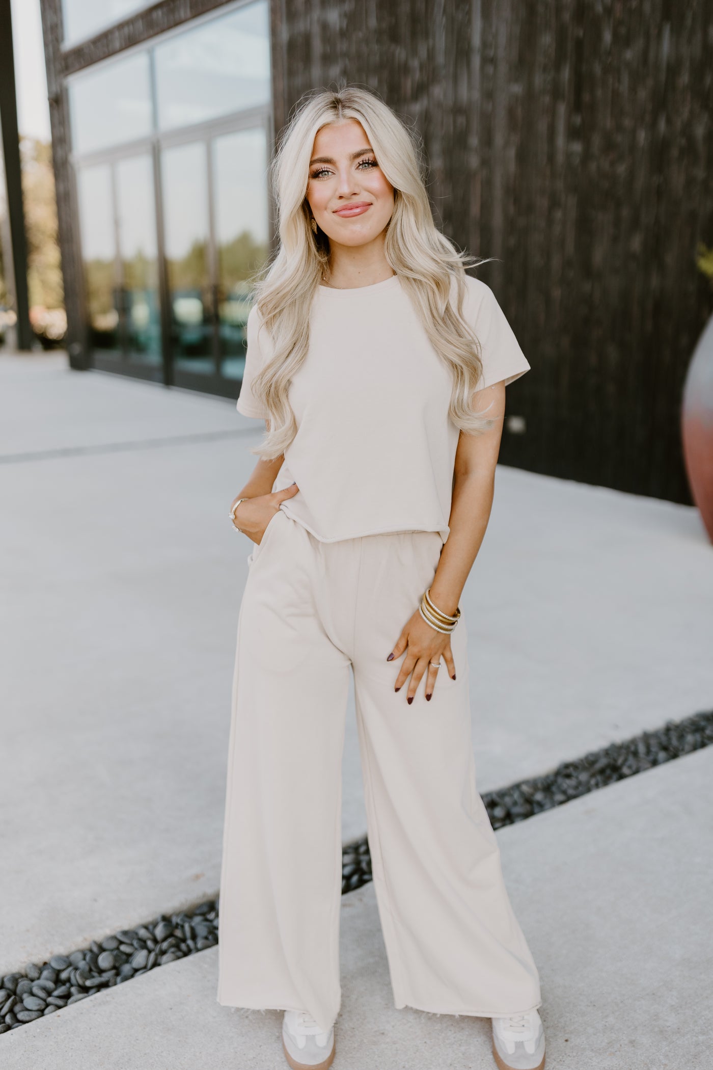 Natural Oversized Tee and Wide Leg Pant Set