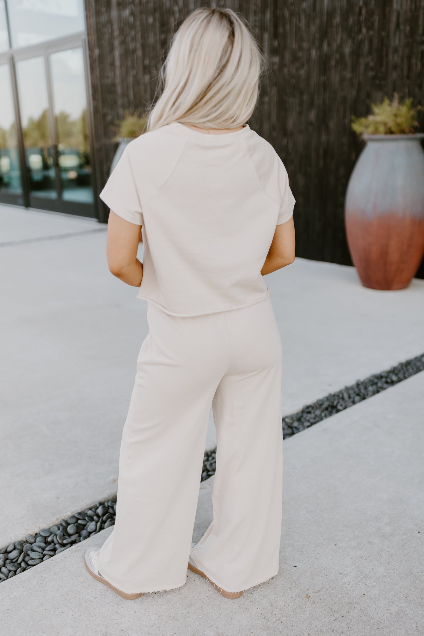 Natural Oversized Tee and Wide Leg Pant Set