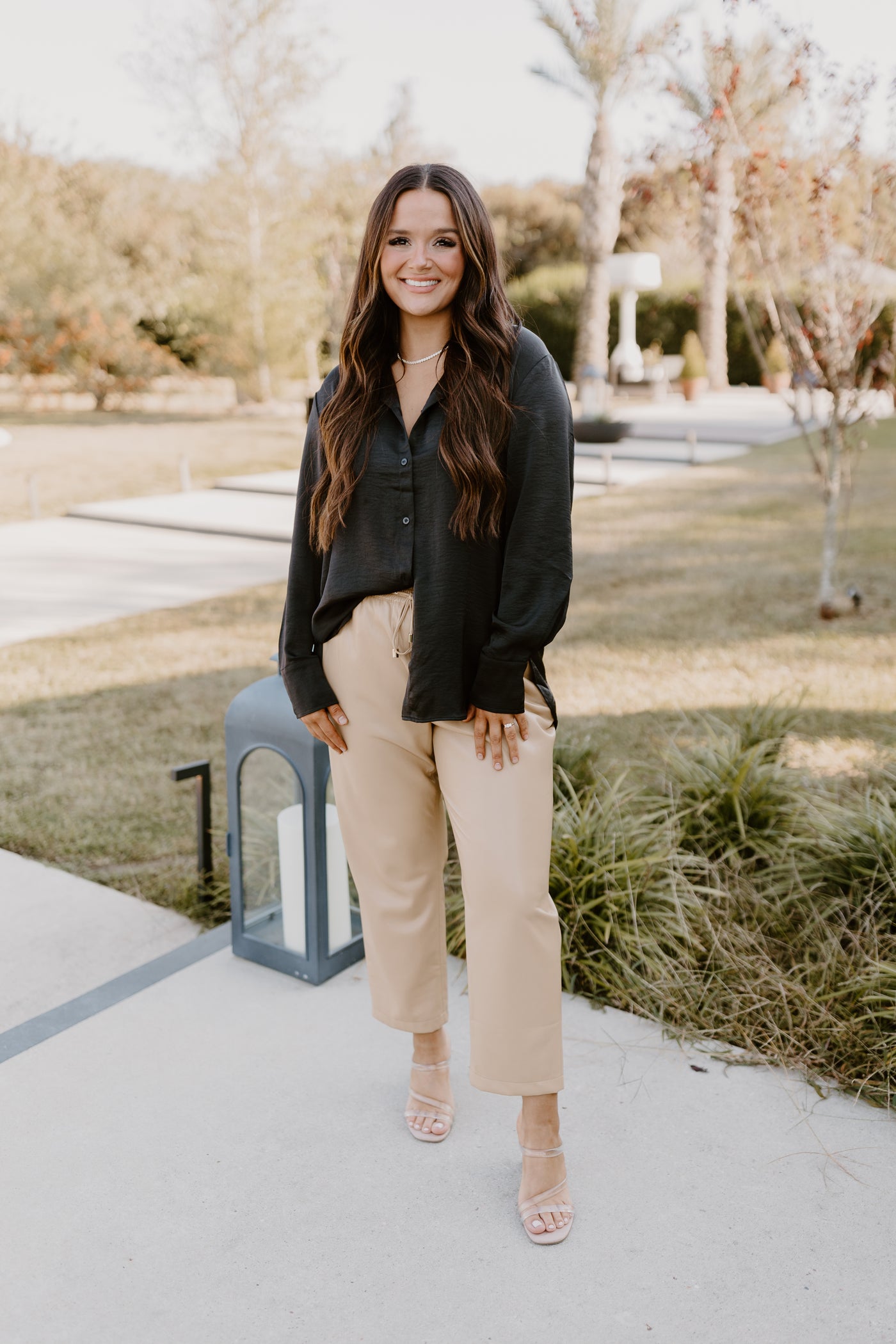 Black Oversized Collared Button Down Top