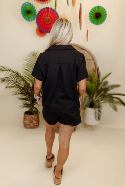 Mary Square Black Button Down and Short Maren Set