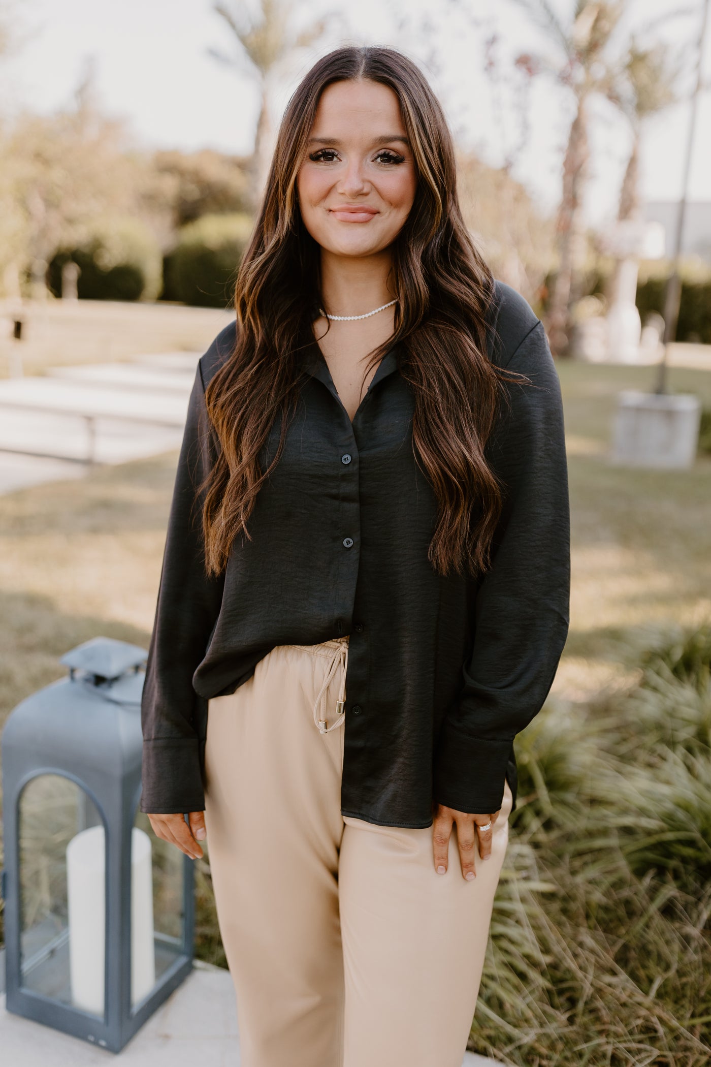 Black Oversized Collared Button Down Top