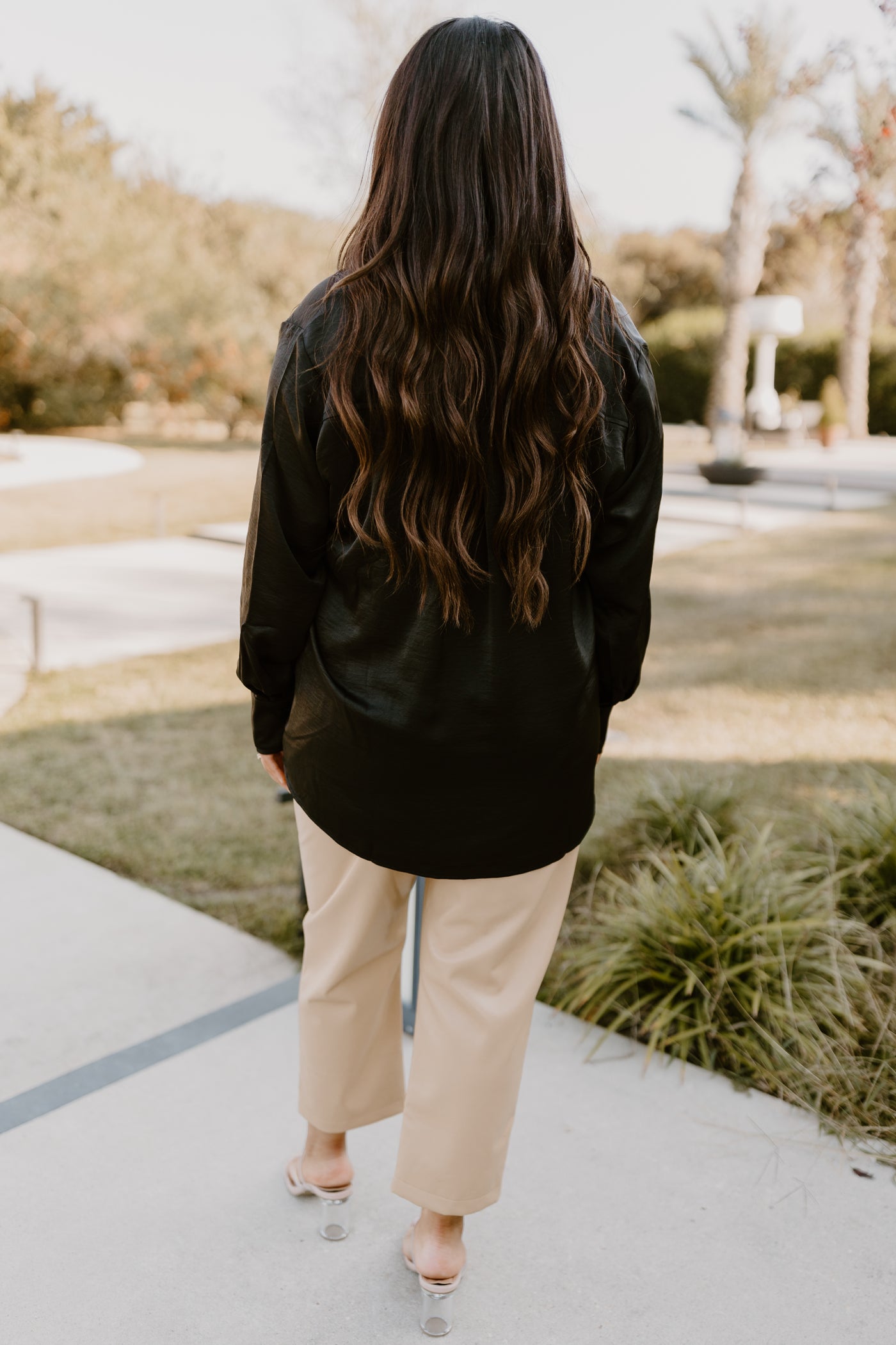 Black Oversized Collared Button Down Top