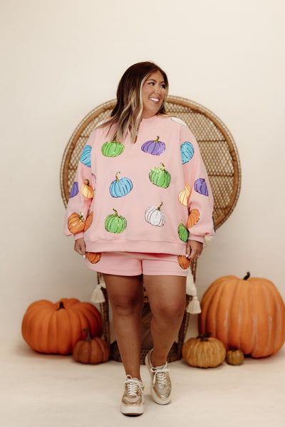 Queen of Sparkles Light Pink Multi Pumpkin Sweatshirt