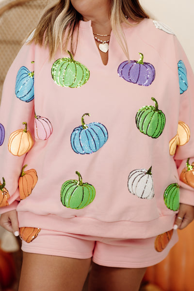 Queen of Sparkles Light Pink Multi Pumpkin Sweatshirt