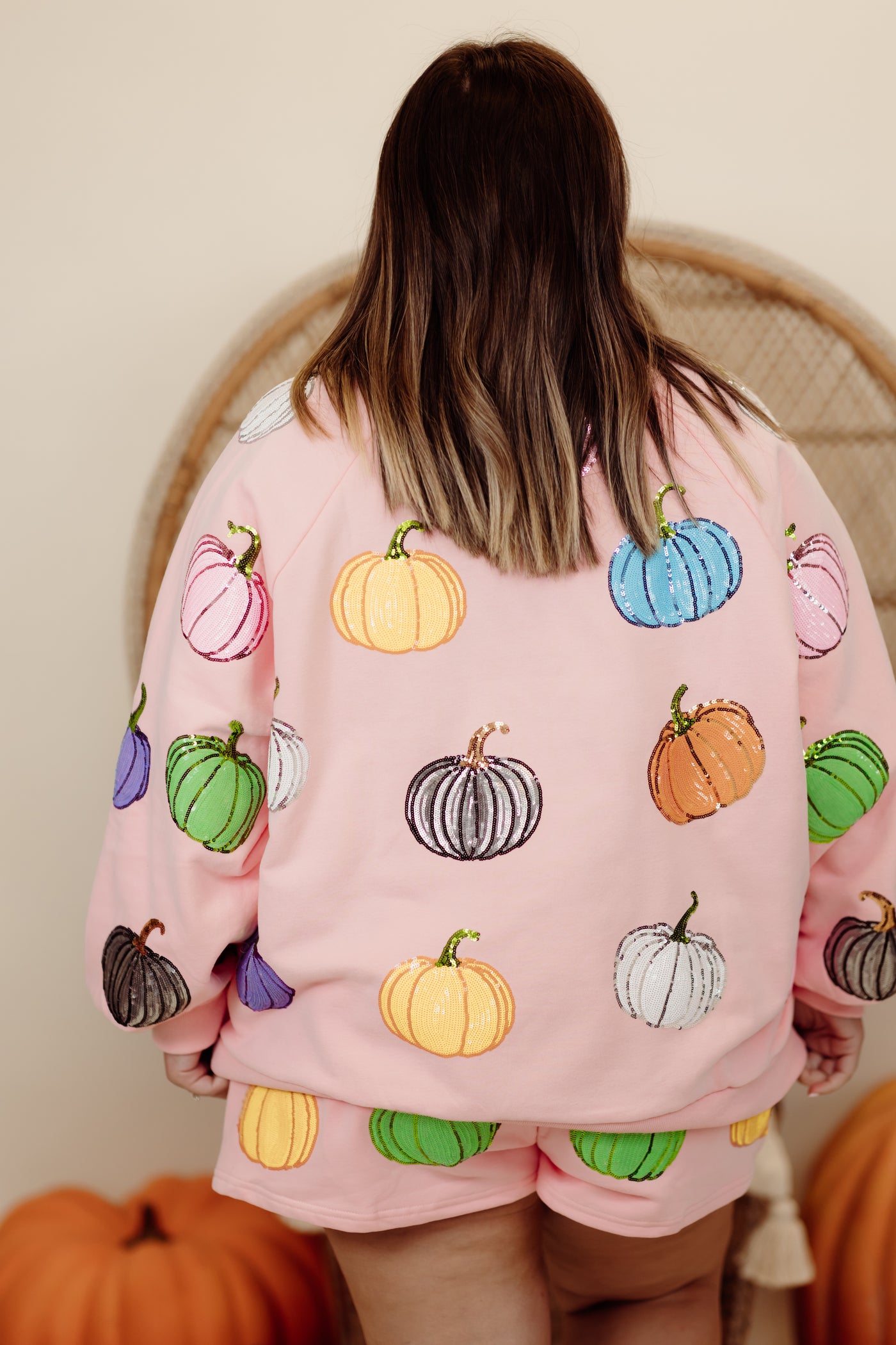 Queen of Sparkles Light Pink Multi Pumpkin Sweatshirt