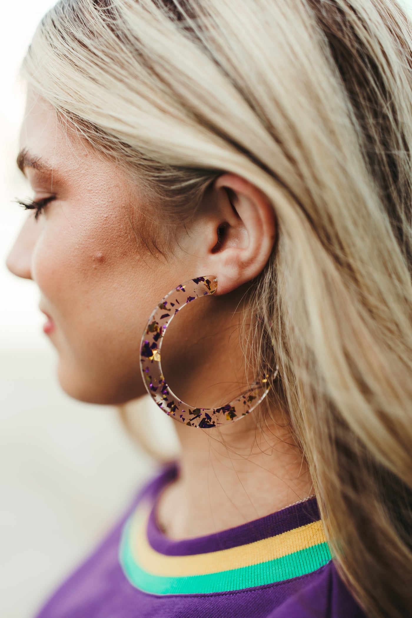 Virtue Jewelry Purple & Gold Fleck Acrylic Hoops