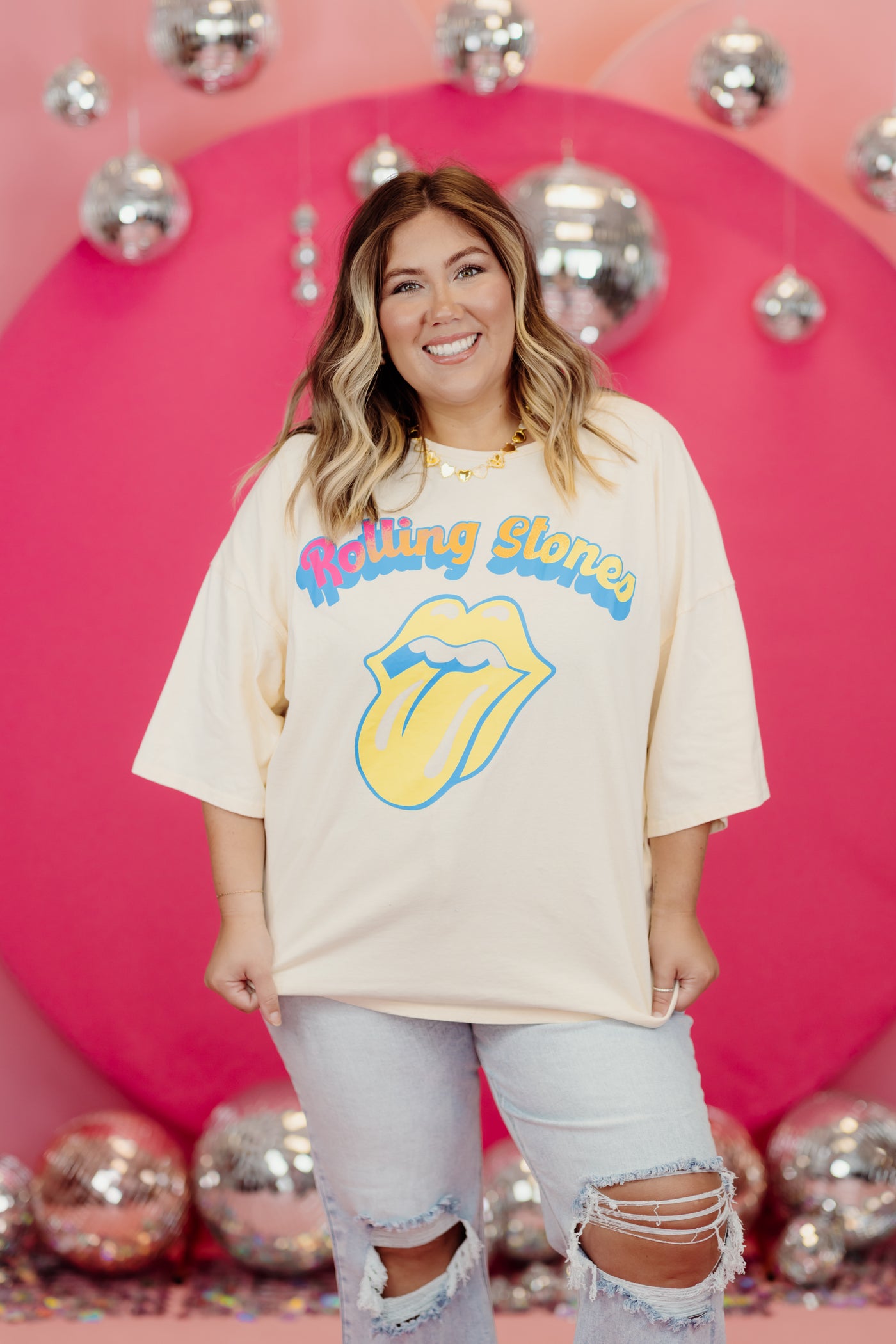 Cream Rolling Stones Oversized Graphic Tee