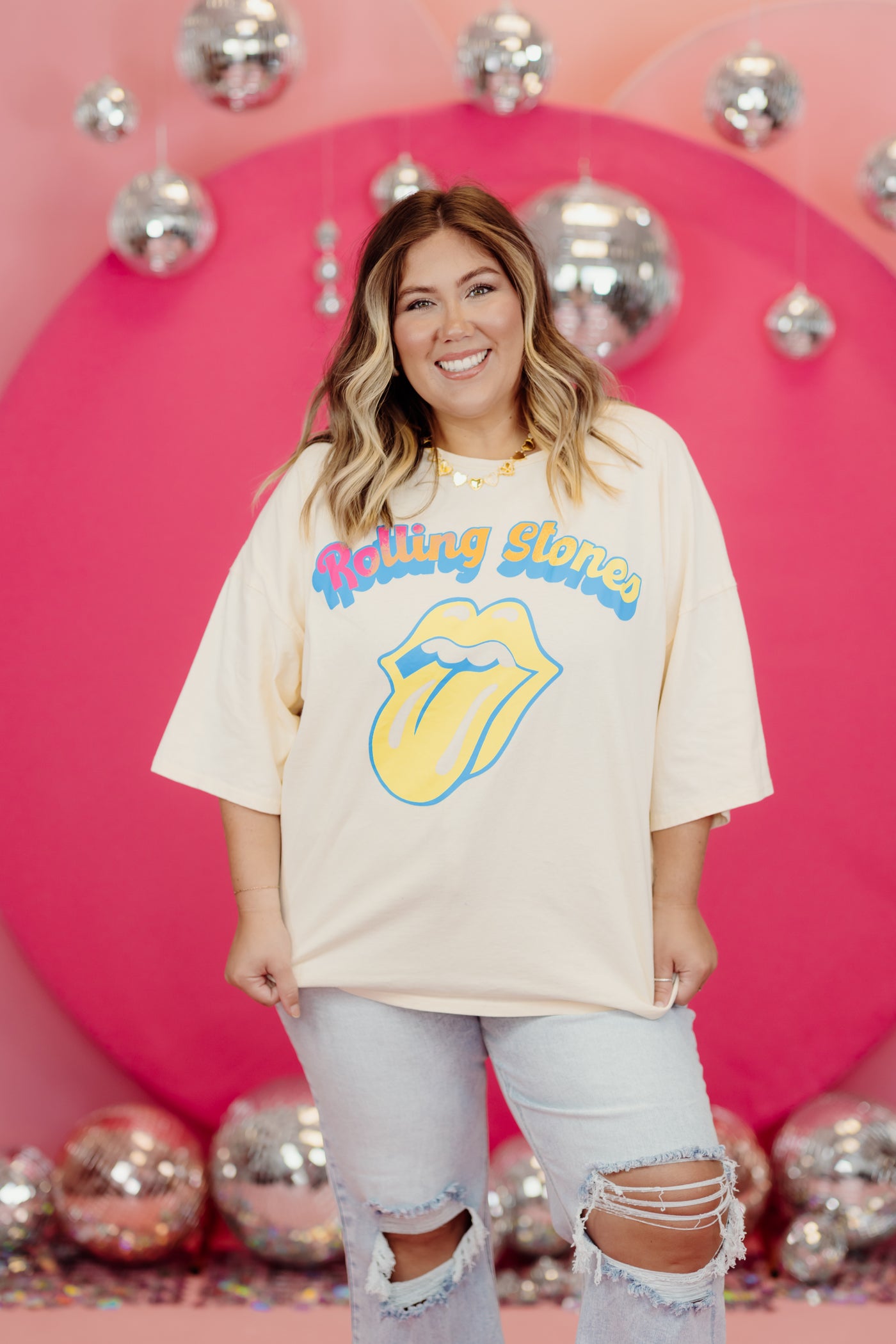 Cream Rolling Stones Oversized Graphic Tee