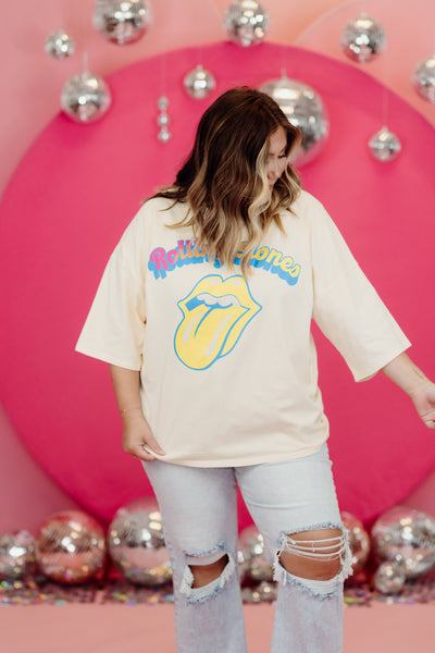 Cream Rolling Stones Oversized Graphic Tee