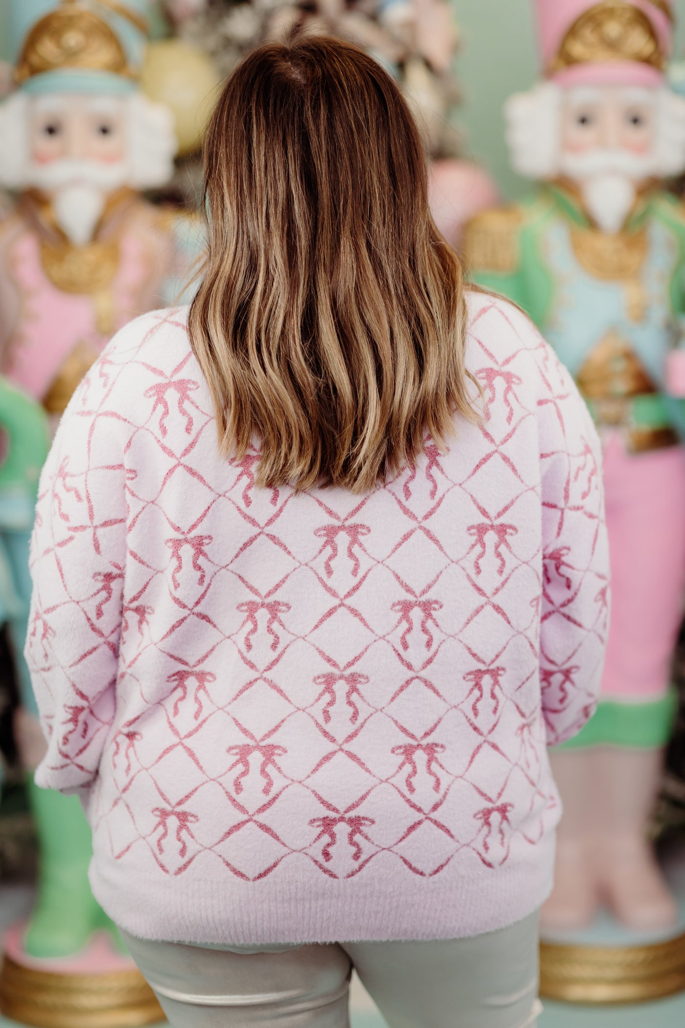 Light Pink Coquette Bow Mohair Sweater