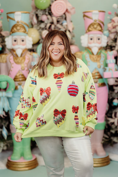 Queen of Sparkles Pale Green Patterned Ornament & Bows Sweatshirt