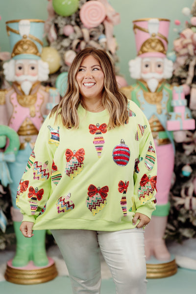 Queen of Sparkles Pale Green Patterned Ornament & Bows Sweatshirt