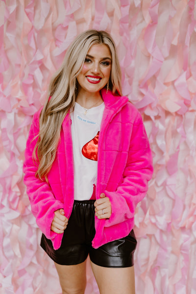 Neon Pink Ultra Soft Faux Fur Jacket