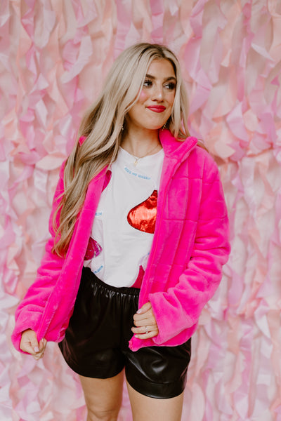 Neon Pink Ultra Soft Faux Fur Jacket