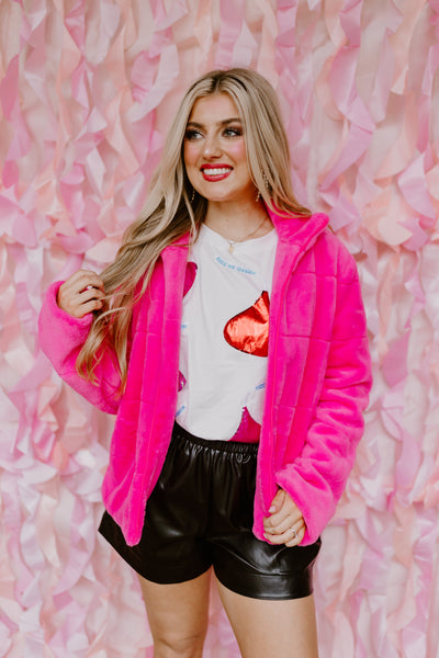 Neon Pink Ultra Soft Faux Fur Jacket