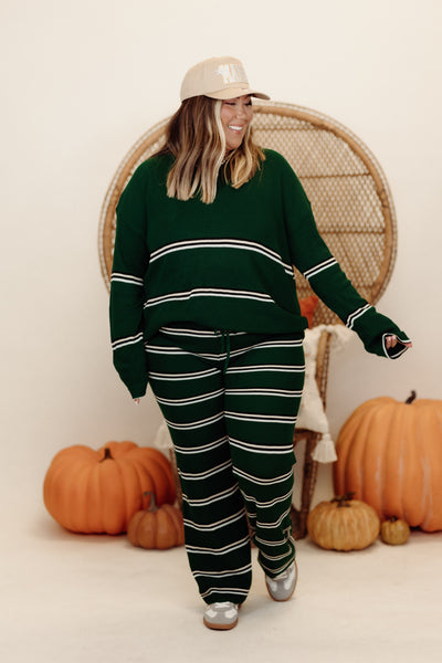 Green Multi Striped Sweater and Pant Set