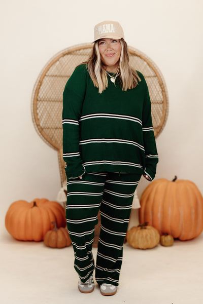 Green Multi Striped Sweater and Pant Set