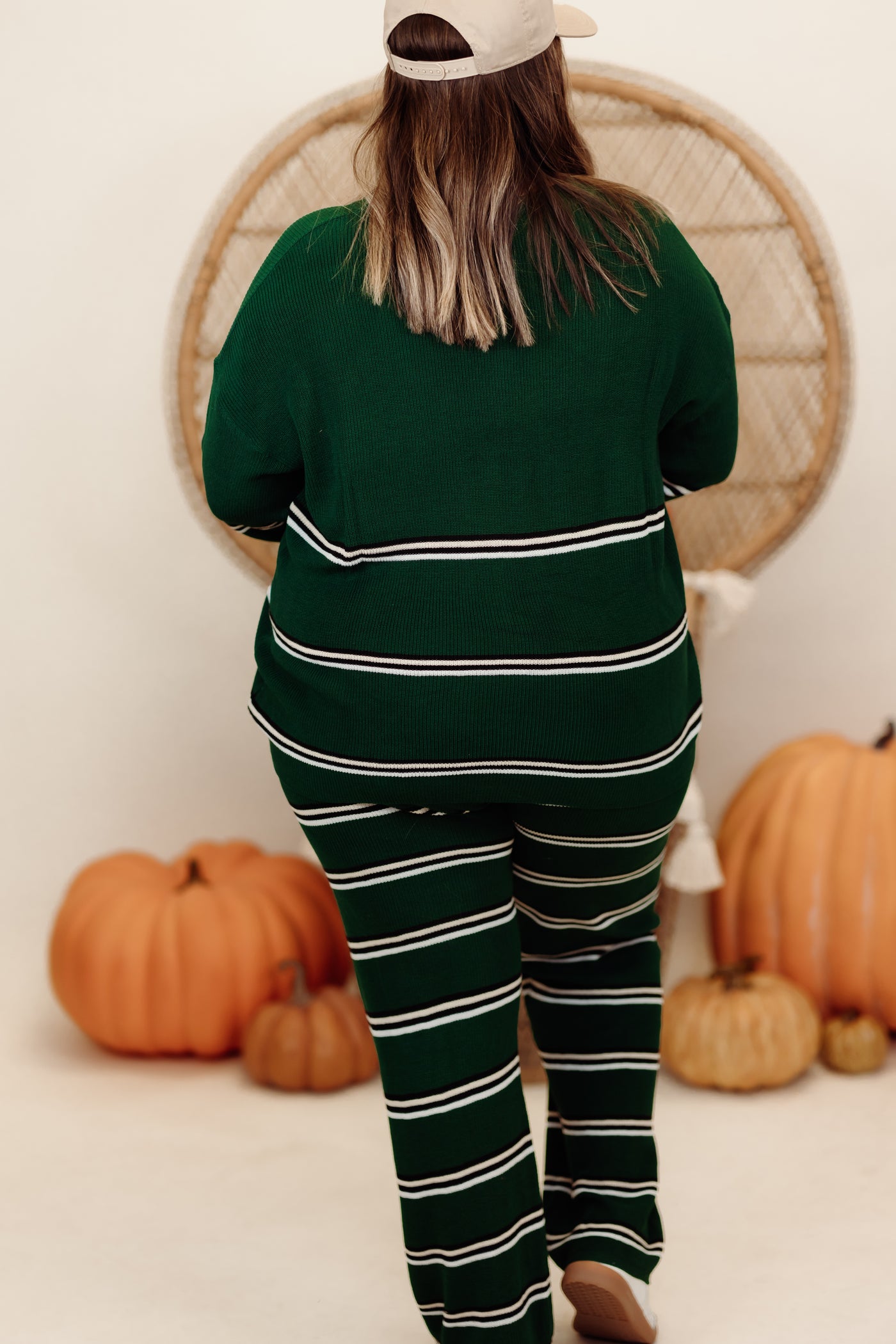 Green Multi Striped Sweater and Pant Set