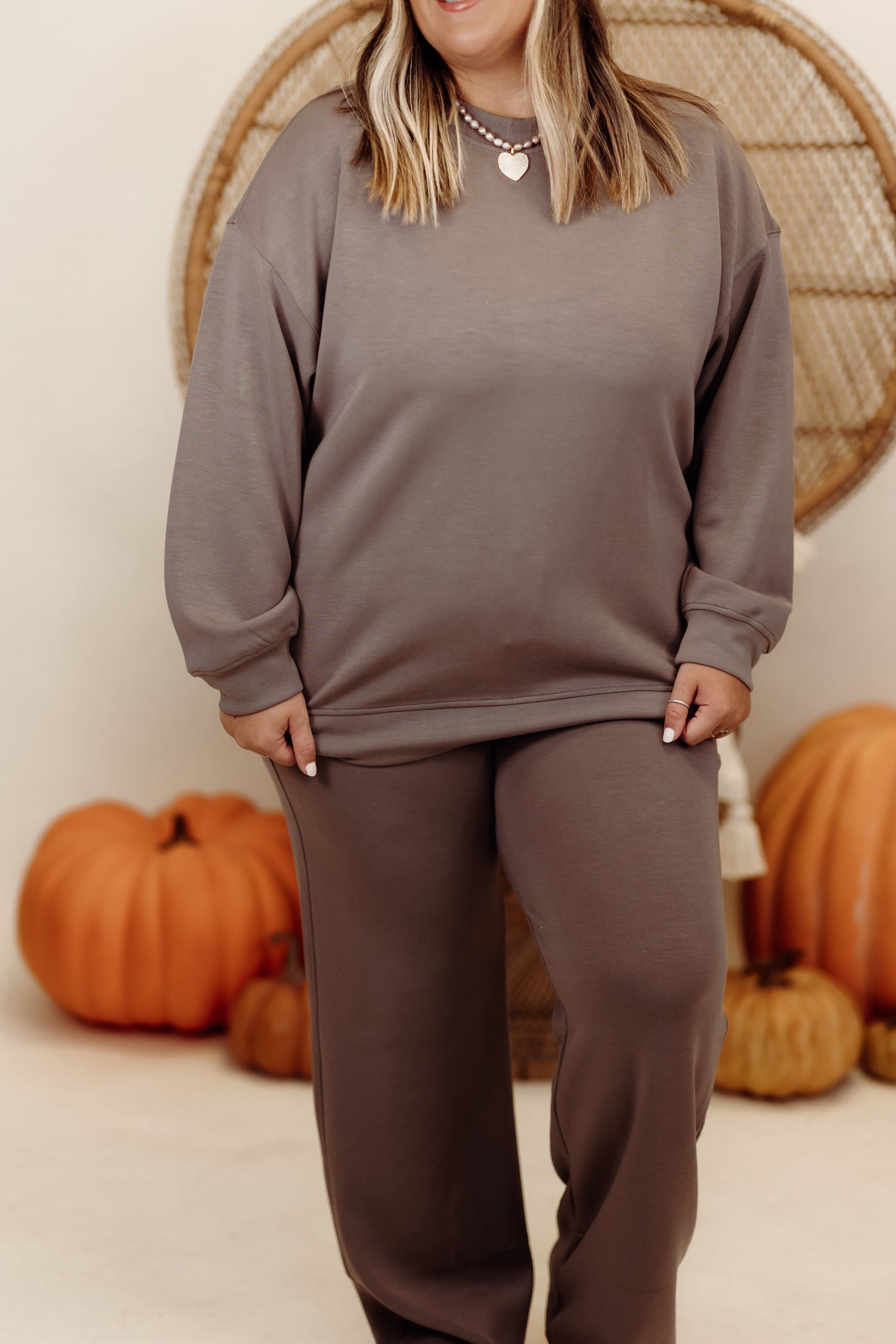 Mocha Scuba Mock Neck Pullover and Pant Set