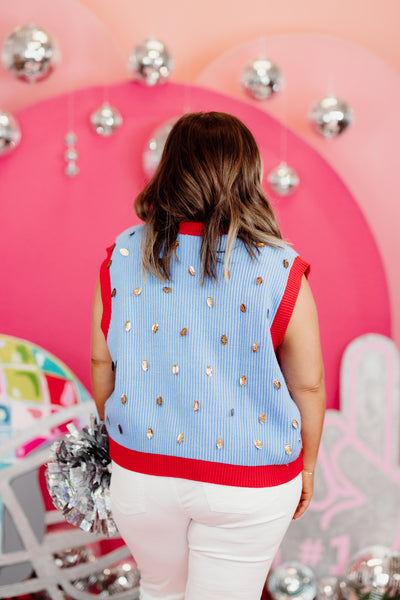 Queen of Sparkles Powder Blue Down Set Sparkle Sweater Vest