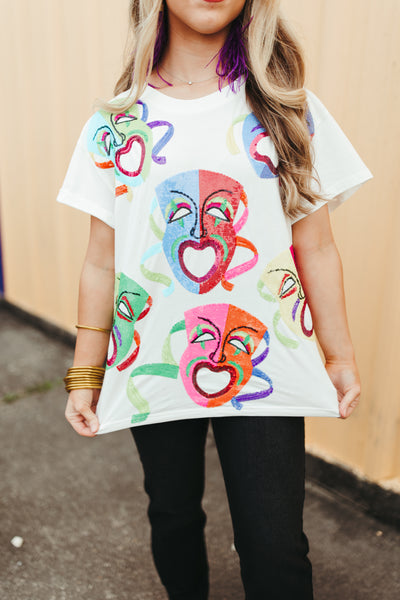 Queen Of Sparkles White Multi Mardi Gras Mask Tee