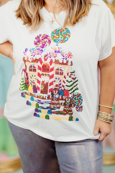 Queen Of Sparkles White Gingerbread House Scene Tee