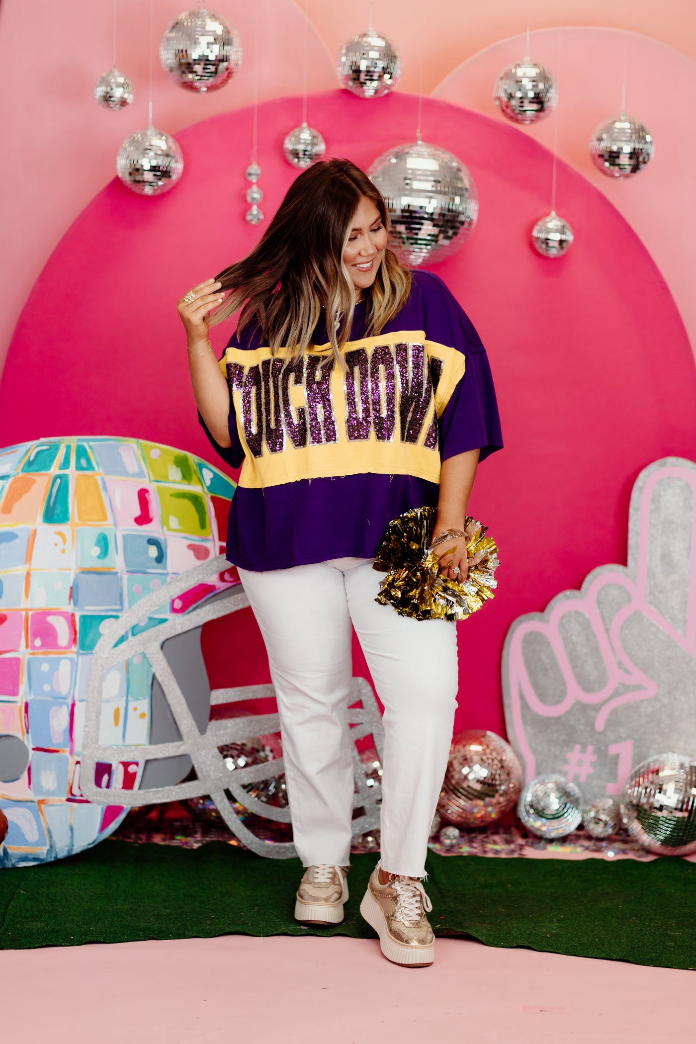 Purple and Yellow Touch Down Loose Fit Sequin Top