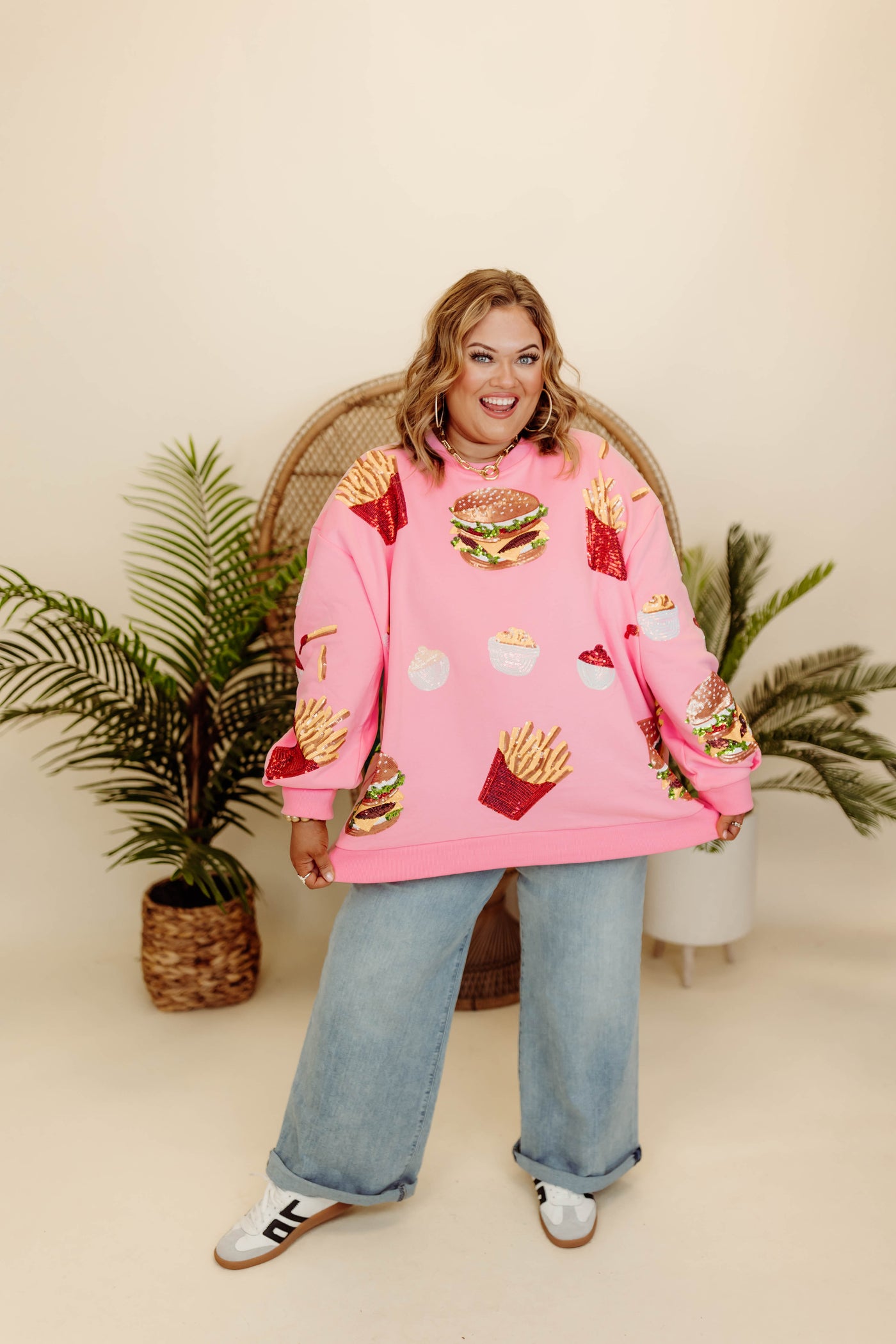 Queen of Sparkles Light Pink Burger & Fries Icon Sweatshirt