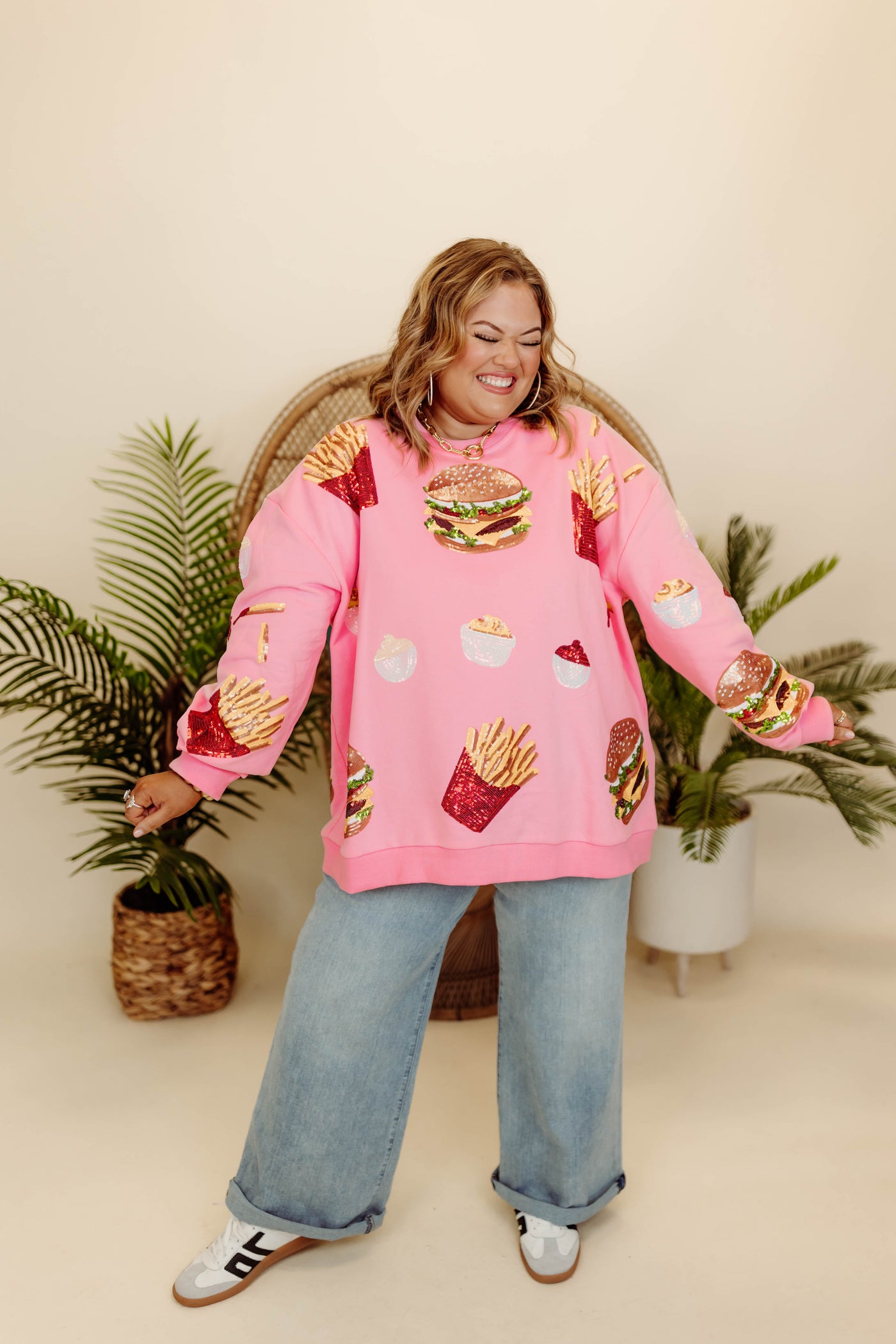 Queen of Sparkles Light Pink Burger & Fries Icon Sweatshirt