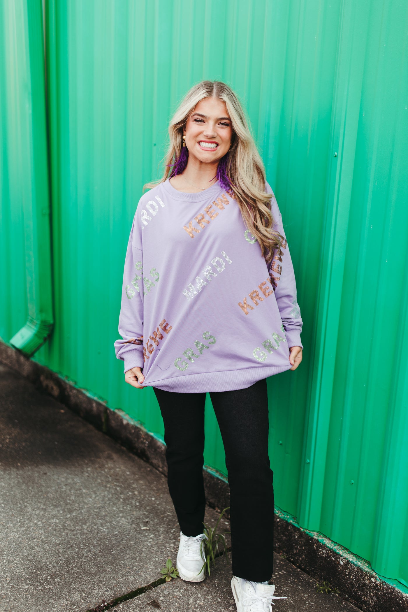 Purple Rhinestone Mardi Gras Krewe Sweatshirt