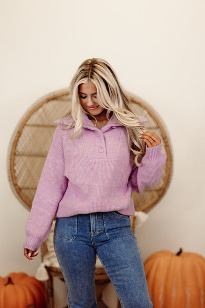 Lavender Long Sleeve Button Detail Knit Sweater