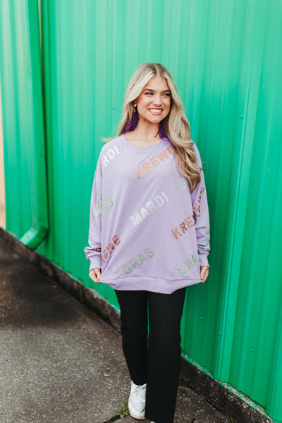 Purple Rhinestone Mardi Gras Krewe Sweatshirt