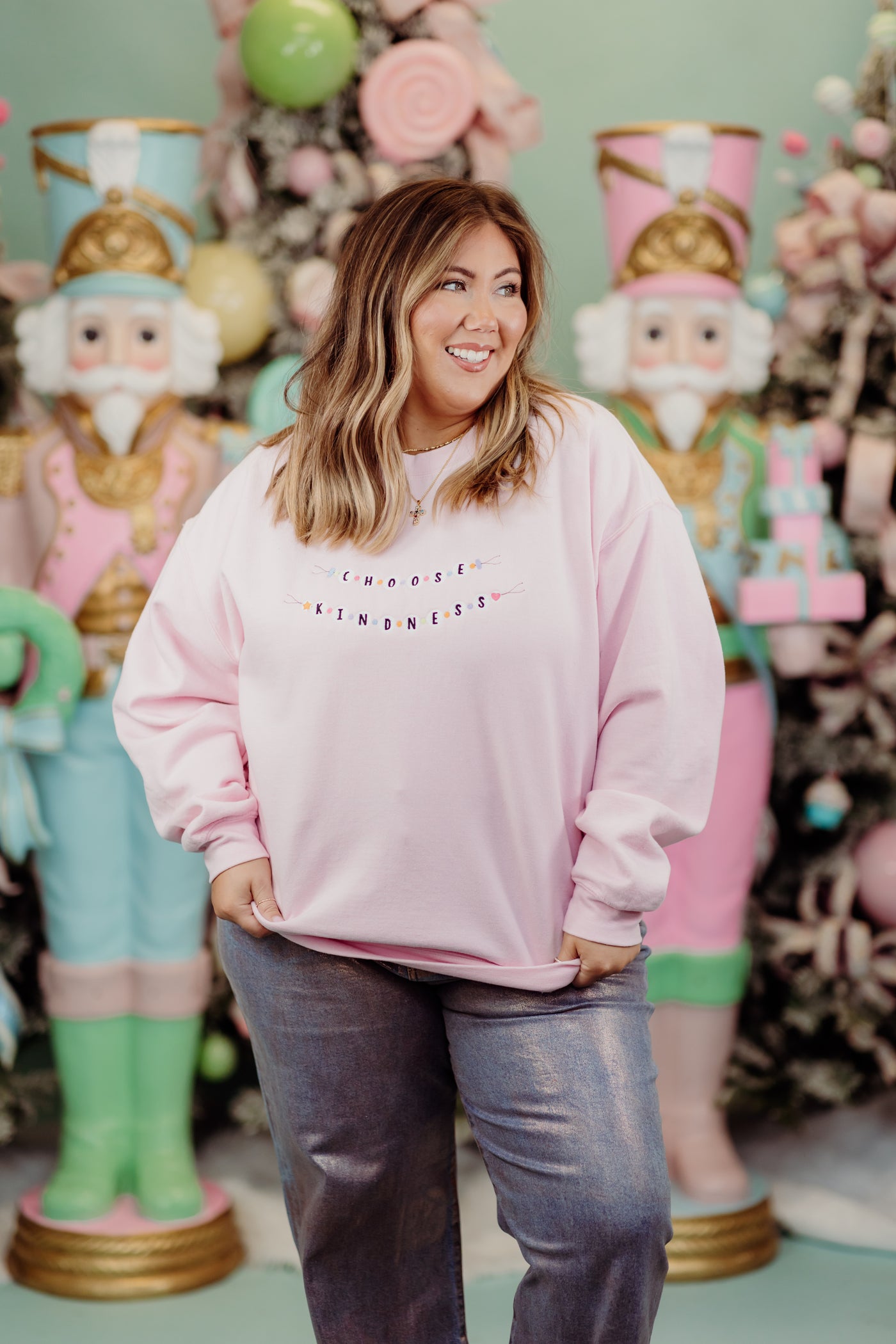 Light Pink Embroidered Choose Kindness Sweatshirt