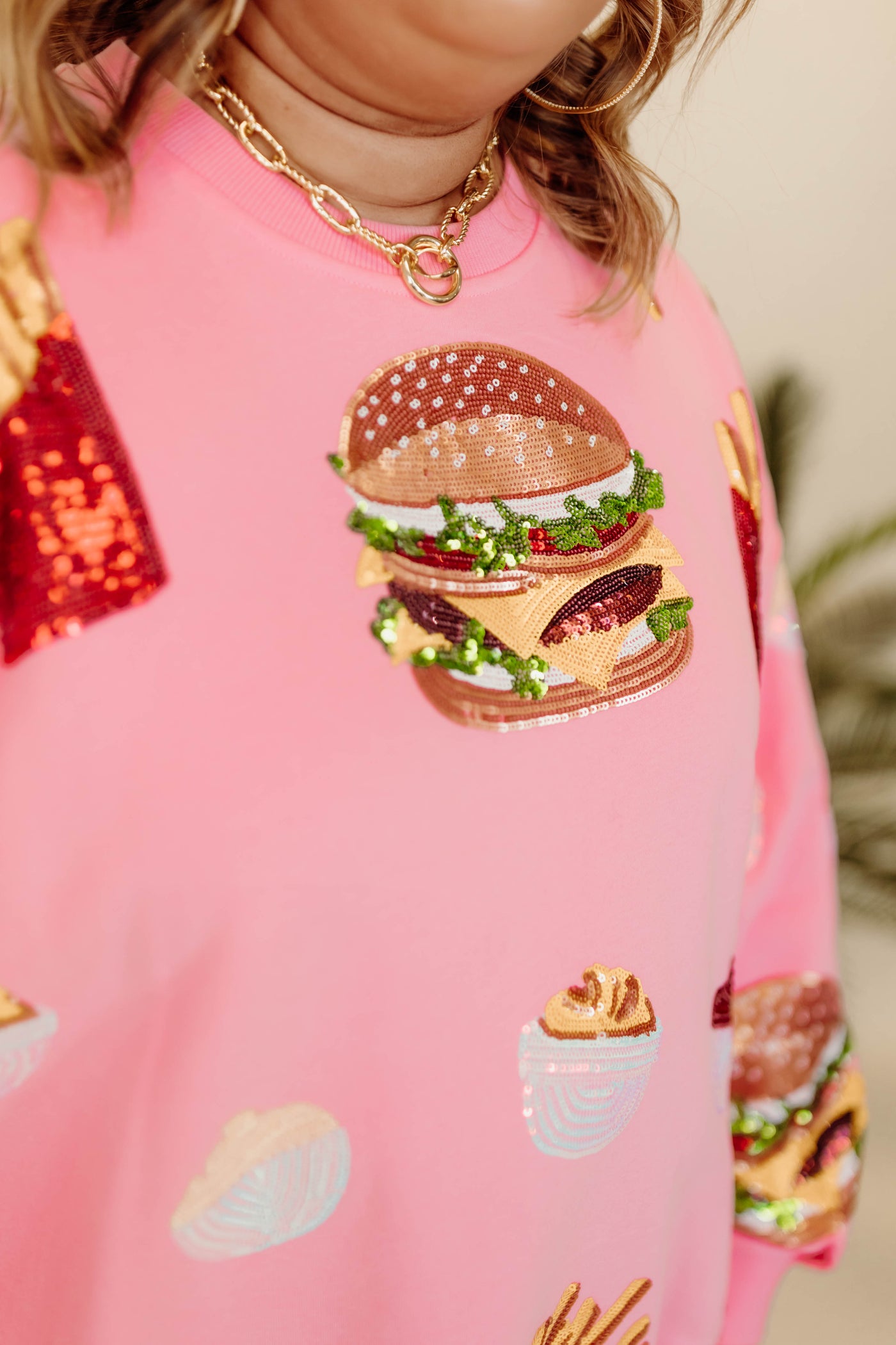 Queen of Sparkles Light Pink Burger & Fries Icon Sweatshirt