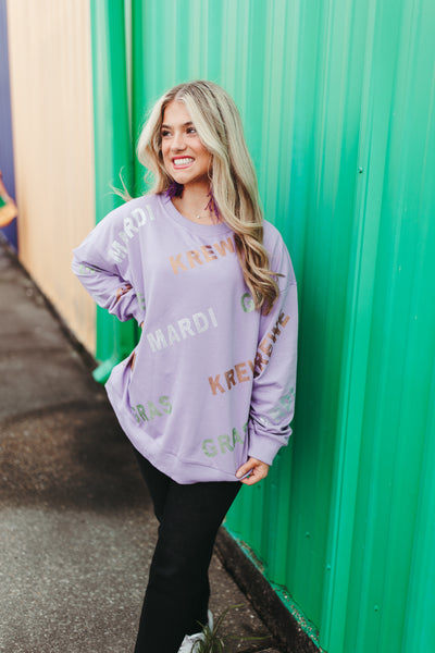 Purple Rhinestone Mardi Gras Krewe Sweatshirt