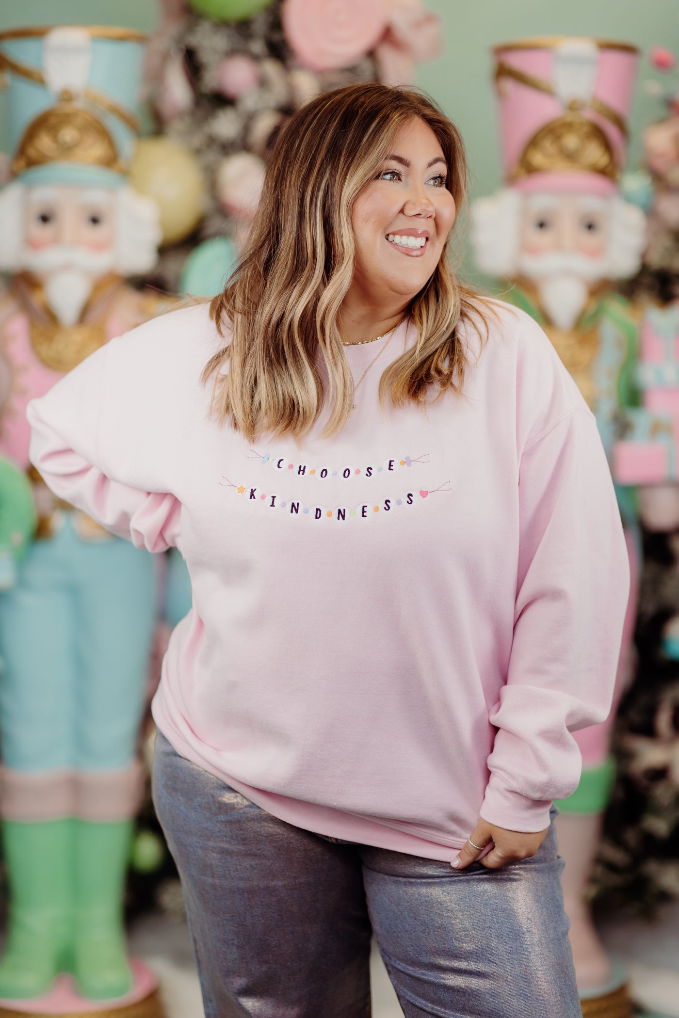 Light Pink Embroidered Choose Kindness Sweatshirt