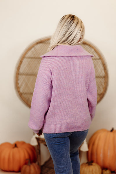 Lavender Long Sleeve Button Detail Knit Sweater