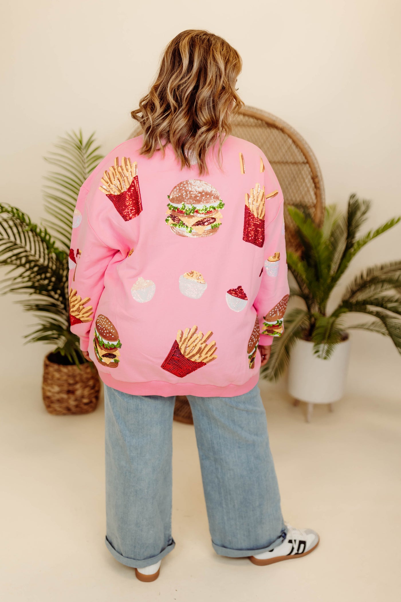 Queen of Sparkles Light Pink Burger & Fries Icon Sweatshirt