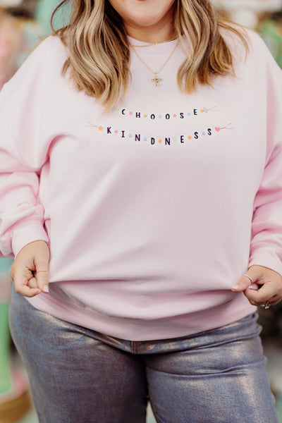 Light Pink Embroidered Choose Kindness Sweatshirt