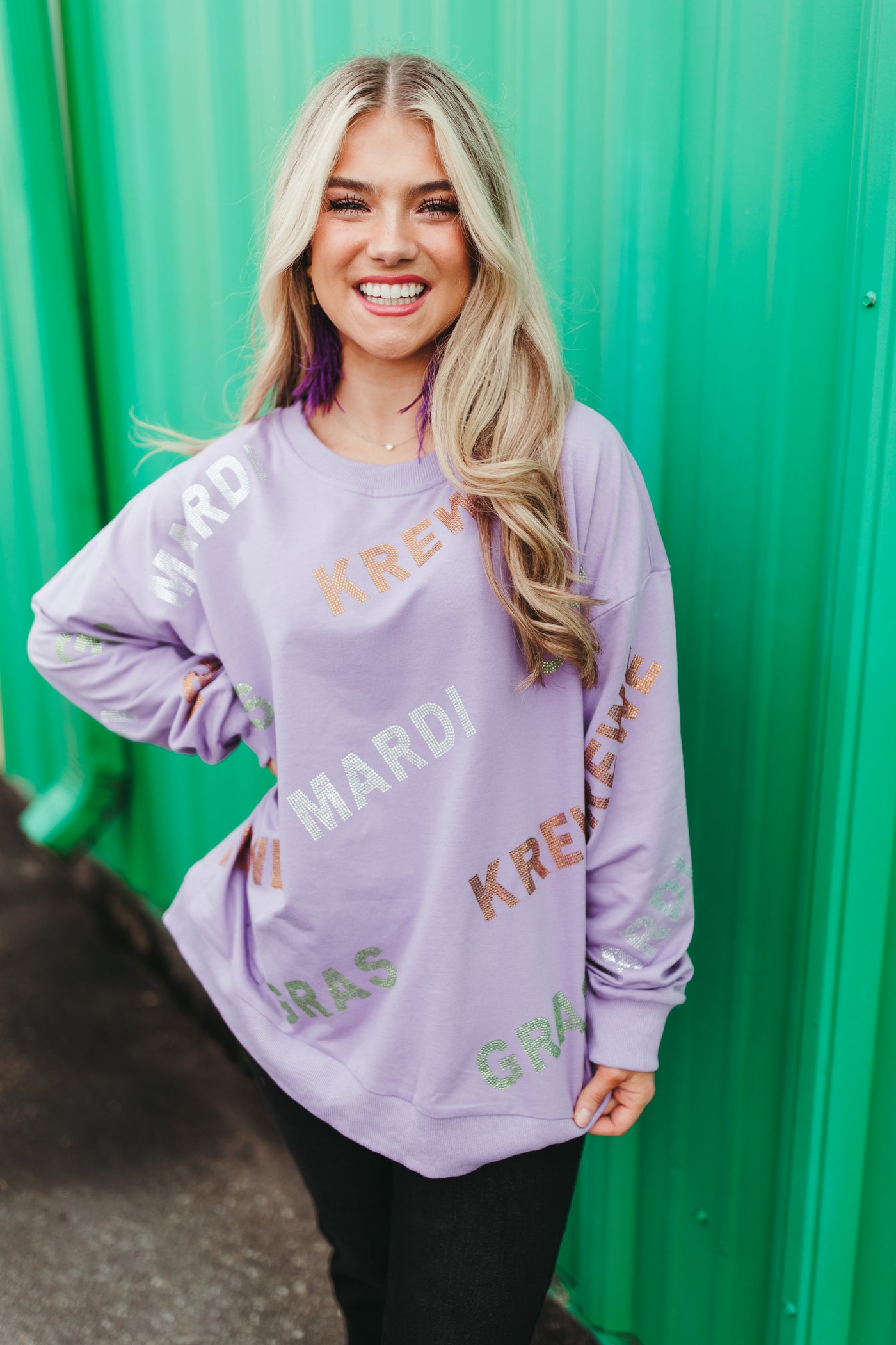 Purple Rhinestone Mardi Gras Krewe Sweatshirt