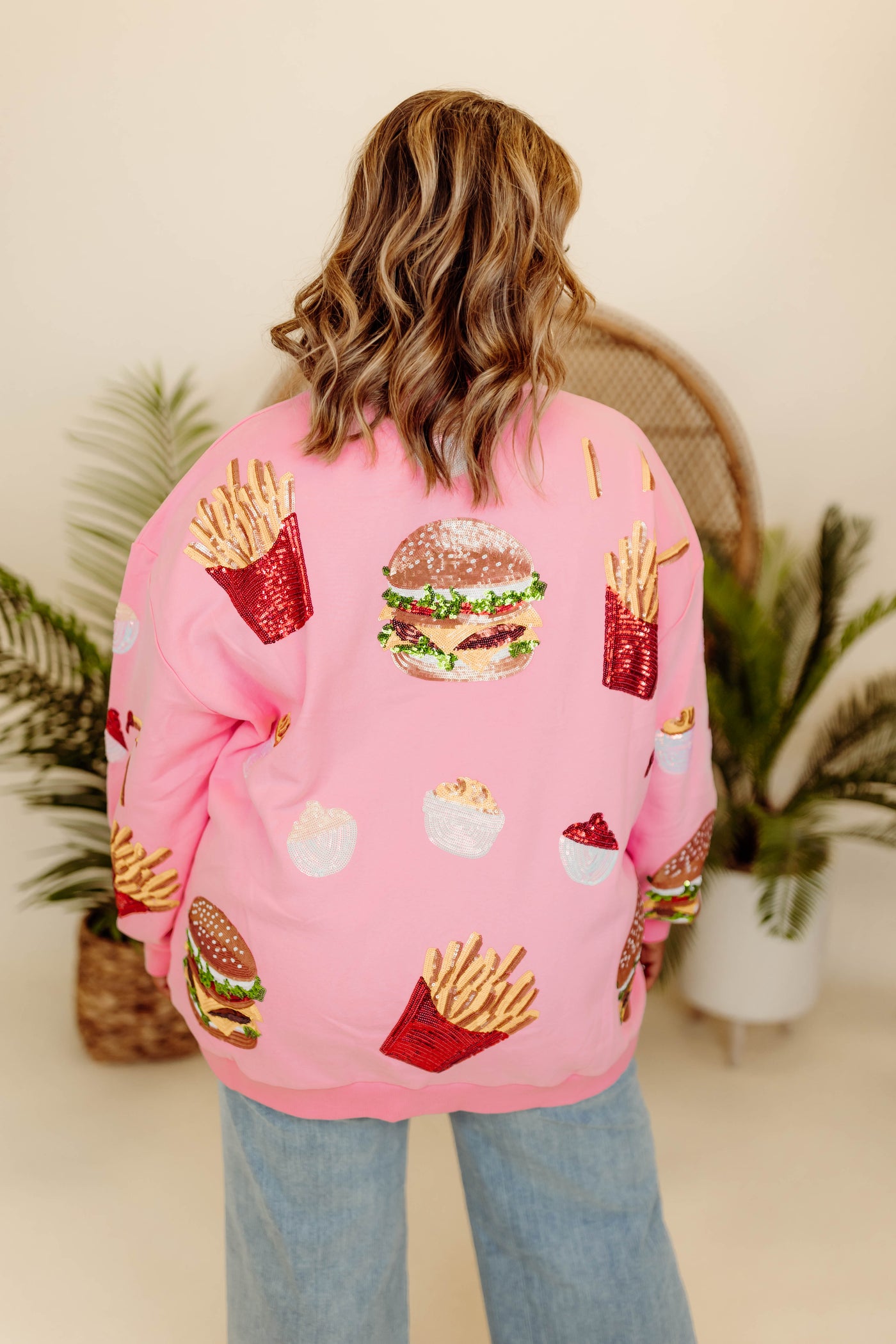 Queen of Sparkles Light Pink Burger & Fries Icon Sweatshirt