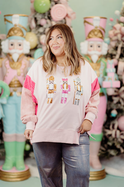 Dusty Pink and Berry Nutcracker Corduroy Sleeve Sweatshirt