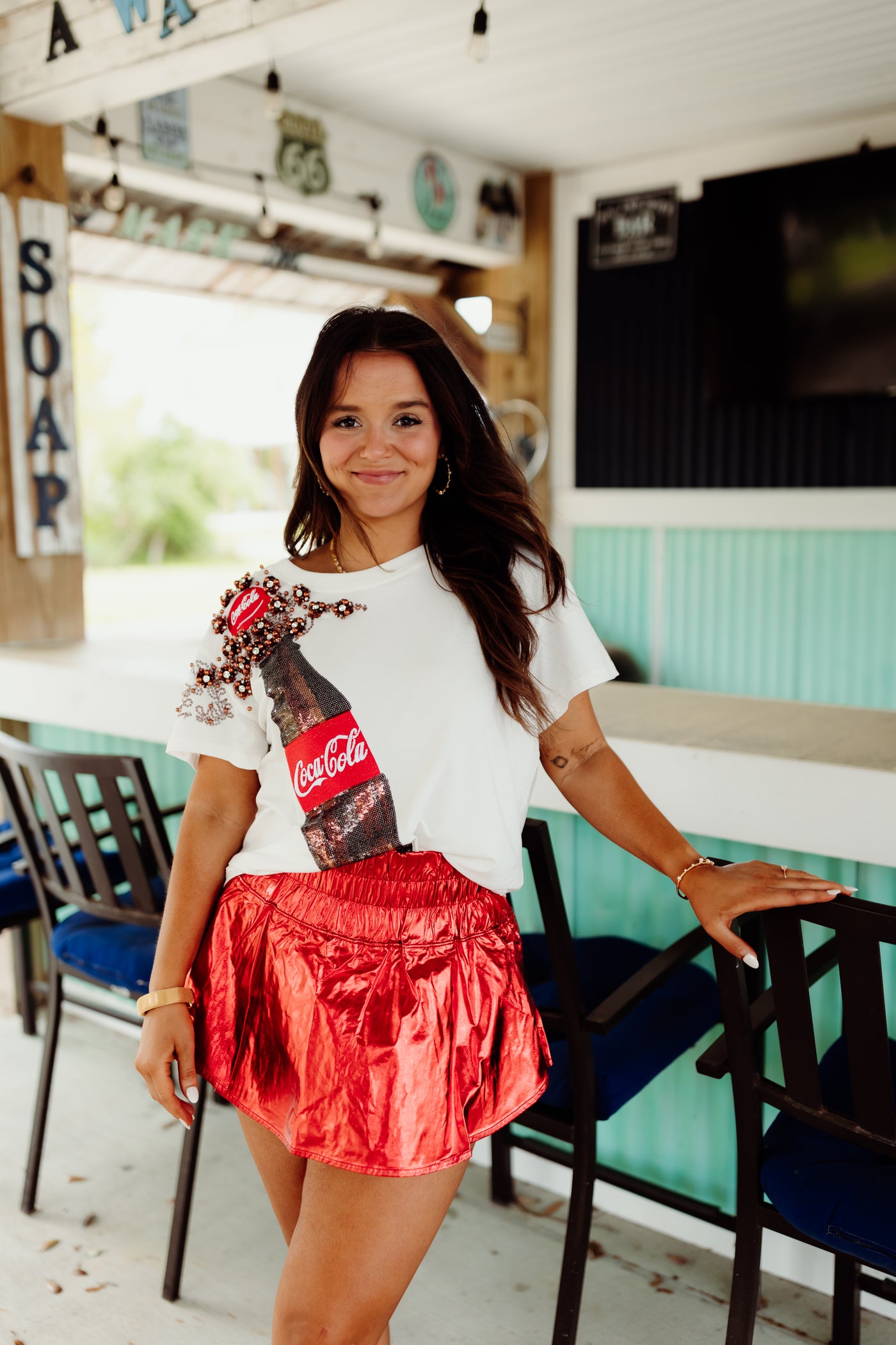 Queen Of Sparkles White Popping Coca Cola Bottle Tee